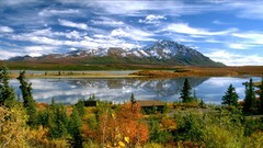 Landscapes nature Trees water Mountains clouds Alaska rivers 
