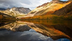 Landscapes nature Trees water Mountains clouds autumn north 