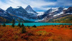Landscapes nature Trees water Mountains clouds autumn Park 