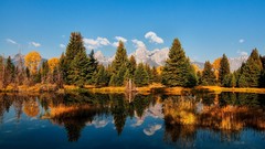 Landscapes nature Trees water Mountains clouds autumn Wyoming 