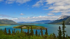 Landscapes nature Trees water Mountains clouds Green Alaska 
