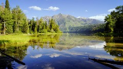 Landscapes nature Trees water Mountains clouds lakes 