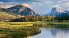 Landscapes nature Trees water Mountains clouds lakes 