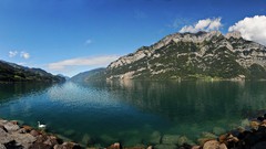 Landscapes nature Trees water Mountains clouds summer Green 