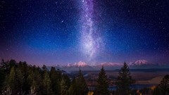 Landscapes nature Trees water Stars blue Mountains Milky Way 