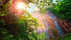 Landscapes nature Trees water waterfalls sunlight forests 