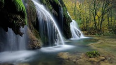 Landscapes nature Trees water white Green moss waterfalls rocks 