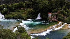 Landscapes nature Trees water white Green waterfalls grove 
