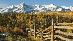 Landscapes nature Trees yellow snow Mountains red autumn white 