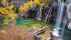 Landscapes nature Trees yellow water autumn Green Colorado 