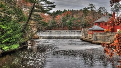 Landscapes nature water autumn waterfalls houses rivers
