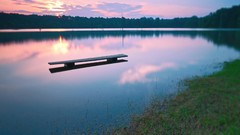 Landscapes nature water bench surface evening