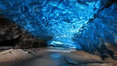 Landscapes nature water blue cold ice brown crystal caves 