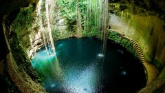 Landscapes nature water blue Green lagoon Mexico underground 