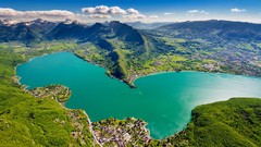 Landscapes nature water blue Mountains clouds Green France 