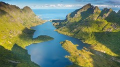 Landscapes nature water blue Mountains clouds Green Norway lakes