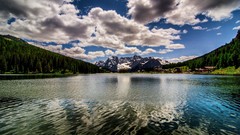 Landscapes nature water blue Mountains clouds white Green Italy 