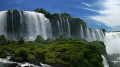 Landscapes nature water blue white Green waterfalls Iguazu 