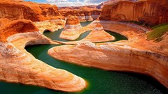 Landscapes nature water clouds Green orange canyon rivers 