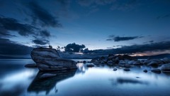 Landscapes nature water clouds pebbles rocks