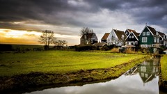 Landscapes nature water meadows yard houses