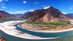 Landscapes nature water Mountains clouds China panorama fields 