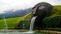 Landscapes nature water Mountains clouds Green fountain faces