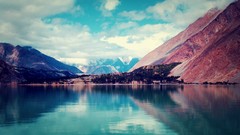 Landscapes nature water Mountains clouds lakes reflections 