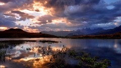 Landscapes nature water Mountains clouds lakes ski