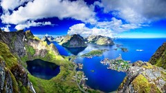 Landscapes nature water Mountains clouds ocean Islands Norway