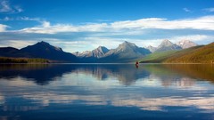 Landscapes nature water Mountains clouds white Green calm 