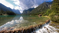 Landscapes nature water Mountains clouds white Green waterfalls 