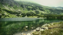 Landscapes nature water Mountains hills Green rocks