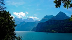 Landscapes nature water Mountains lakes blue skies