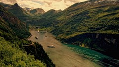 Landscapes nature water Mountains ships Yachts Norway fjords