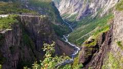 Landscapes nature water Plants canyon Norway cliffs rocks rivers