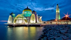 Landscapes nature water rocks Malaysia architecture buildings 