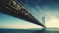 Landscapes nature water sky colors Bridges Akashi Kaikyo bridge 