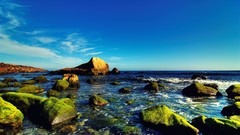 Landscapes nature water sun clouds ocean vegetation skies