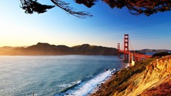 Landscapes nature water sun San Francisco Bridges golden gate 