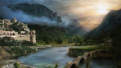 Landscapes nature water watch UFO Aliens Bridges Castles rivers 