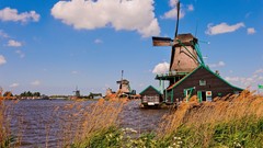 Landscapes nature windmills rivers