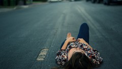 Landscapes nature woman asphalt roads