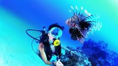 Landscapes nature woman underwater French Polynesia