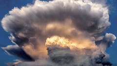 Landscapes nature yellow blue clouds white Lightning storm 