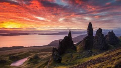 Landscapes nature yellow water clouds ocean red hills rocks 