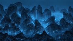 Landscapes night blue dark hills cold civilization artwork 