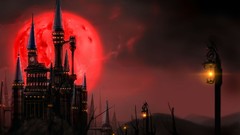 Landscapes night clouds dark moon tower Castles lanterns full 