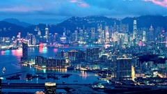Landscapes night lights China Hong Kong cities