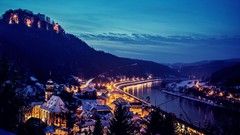 Landscapes night Mountains lights roads cities